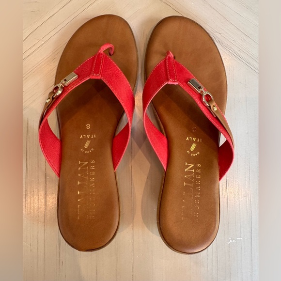 Italian Shoemakers Coral & Gold Thong Wedge Sandals – Women’s Size 8 - Picture 9 of 14